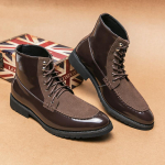 K&otilde;rged Meeste Saapad PU Spleissimise ja Paelkinnitusega Moodsad Retro &Auml;ri Formaalseteks S&uuml;ndmusteks Mugavad Meeste Saapad Suurused 38-47 38 pruun