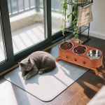 Elevated Cat Bowls Pet Food Bowl for Cats and Small Dogs Wooden Stand 10&deg; Tilted Easy to Clean white