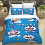 Doraemon Anime Seeria Voodipesukomplekt, Sisaldab Tekikotti ja Padjap&uuml;&uuml;re, 3-osaline Komplekt; Magamistoa sisustust saab kohandada. 135X200cm