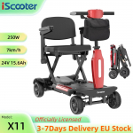 iScooter X11 7KM/H Kokkupandav Neljarattaline T&otilde;ukeratas Sobib Eakatele/Puudega Inimestele 250W Mootor 24V 15.6AH Aku S&otilde;iduulatus 30KM Elektriroller X11 7KM/H punane
