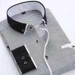 Meeste mood vabaaja pikkade varrukatega tr&uuml;kitud s&auml;rk Slim Fit Meeste sotsiaalse &auml;ri kleit-s&auml;rgid meestele 38