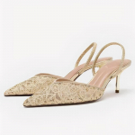 Elegantne mustad k&otilde;rged kingad naistele, kaunistatud tikitud lilledega, seksikad v&otilde;rgust terava ninaga slingback mulle-sandaalid, luksuslikud disainerkingad 35 kuld
