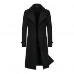 Meeste mantel Kaherealine Slim Fit keskmise pikkusega pikad varrukad Paks tuulekindel soe pehme &uuml;hev&auml;rviline kardigann&ouml;&ouml;bid rev&auml;&auml;rid Meeste pikk mantel M must