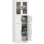 Vannitoakapp, 6-tasandiline hoiukapp, 6 ust, sealhulgas 2 klaasust, reguleeritavad riiulid, 60x30x170cm, valge 60 x 30 x 170 cm
