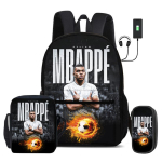 M-Mbappe 3 tk komplekt Koolikotid Seljakott USB-liidesega Jalgpallit&auml;ht &Otilde;lakotiga Spordipliiatsikott Laste seljakott