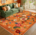 Oranž Lilleline Boho Vaip Vintage Lilled Libisemiskindel Pestav Siseruumide P&otilde;randavaip Mat Elutoa Magamistoa Kodu Dekooriks Uksematt 80X120cm