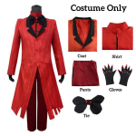 Alastor Hazbin Cosplay Kost&uuml;&uuml;m Hotelli Raadio Deemon Cosplay Punane Jakk S&auml;rk P&uuml;ksid Kindad Lips &Uuml;likond Halloween T&auml;ielik M black