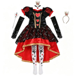 Naiste kuninganna cosplay kost&uuml;&uuml;m t&auml;iskomplekt punane-must l&uuml;hike kleit koos aksessuaaridega Halloweeni karnevali peo rollim&auml;ngu esinemiskost&uuml;&uuml;m M must