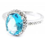 Bague Argent 'Celestina' aquamarine blanc argent&eacute; (rhodi&eacute;) - 10x12 mm 50 t&uuml;rkiissinine