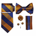 Dibangu meeste lips, kuldne must triibuline siidist pulmalips Hanky ​​mansetin&ouml;&ouml;pide meeste lipsukomplekt kingituseks meestele