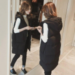 S&uuml;gis-/talvine naiste vest Vest, pikk allane puuvillane jope, lahtine &uuml;lem&otilde;&otilde;duline leivajakk Varrukateta kapuutsiga jakk taskuga XXXXXL must