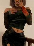 harajuku off shoulder mesh suveriided t-s&auml;rgid naistele crop naiste top T-s&auml;rk naiste t-s&auml;rk roupas feminina tops t-s&auml;rk S roheline