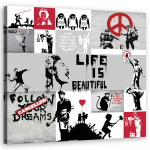 L&otilde;uenditr&uuml;kk Banksy grafiti kompositsioon 30x30 hall v&auml;rv