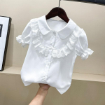 Suvised lasteriided Magusad pitsid, l&uuml;hikeste varrukatega vabaaja topid Pluusid, lapsed, t&uuml;drukud, mood, kaelariietus, &uuml;hev&auml;rvilised s&auml;rgid 110 valge