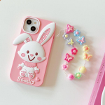 3D armas multikas Rabbit silikoon&uuml;mbris iPhone 11 12 13 14 Pro MAX Soft Shelli tagakaas koos k&auml;erihmaga iPhone 14 Pro Max roosa