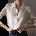 Moodsad lahtised naiste topid Elegantne pikkade varrukatega valge pluus Kevadine ja s&uuml;gisene siidist s&auml;rk Blusas Mujer 28647 S valge