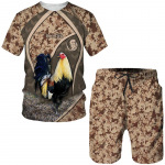 Lahe King Rooster Hunting Camo T-s&auml;rk+l&uuml;hikesed p&uuml;ksid Meeste &uuml;likonnad Suvised vabaaja O-kaelusega s&auml;rgid Meeste 3D Prinditud Spordidress, Kaheosalised komplektid Y2k S