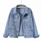 Teksajakk Naiste Boyfriend Jean Coat T&auml;navar&otilde;ivad Harajuku Vintage S&uuml;gis Basic &Uuml;ler&otilde;ivaste Mantel S sinine