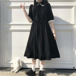S&uuml;gisene must Kawaii Lolita stiilis kleit Mori T&uuml;druk Haldjas Armas Lolita Peter Pan kaelarihm Puhv varrukatega kleit mood naistele M must