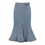 Denim l&otilde;hikuga pikk seelik Naiste Korea mood Vintage k&otilde;rge v&ouml;&ouml;kohaga bodycon volangid Merineitsi Midi seelik Elegantne &scaron;ikk suvine S must