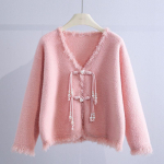 Naaritsa fliisist sviiter kampsun kardigan 2023. aasta s&uuml;gis/talv rahvuslik pikkade varrukatega n&ouml;&ouml;biga kootud kardigan naiste topid One Size roosa