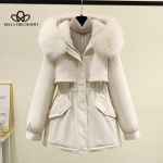 Talvised New Style Parkeri r&otilde;ivad Naiste l&uuml;hikesed Korea stiilis lahtised plusssuuruses puuvillase polsterdatud mantel Fliisvoodriga paksendatud puuvillase polsterdatud jope M beež