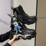 Naiste paksu tallaga saapad Kiilkontsaga paelad Dekoratiivsed naistejalatsid Mood Talvised naiste saapad Vulkaniseeritud kingad Moodsad saapad 34 must