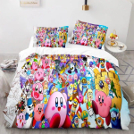 Multikas Kirbys Voodipesukomplekt 3D Prinditud Kawaii Waddle Dee Elfilin Tekikate Tekikate Padjap&uuml;&uuml;r Laste Toa Voodikomplekt &Uuml;heinimese Twin King AU Single(140x210cm)