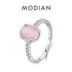 Modian 925 Sterling Silver Fashion Romantiline Ovaalne Roosa Opaal S&otilde;rmus Naistele T&uuml;drukutele Peened Ehted Kingitused 5 h&otilde;be