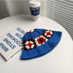 K&auml;sitsi valmistatud heegeldatud lilledega &auml;mbrim&uuml;ts t&uuml;drukutele Korea kuumade reiside rannas Panama m&uuml;tsid disain kootud m&uuml;ts talve nokam&uuml;ts Villane soe m&uuml;ts 56-60cm sinine