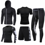 5 tk/komplekt Meeste kompressioonspordi&uuml;likonnad Jooksukomplektid Korvpall Treeningsukkp&uuml;ksid Riided J&otilde;usaal Fitness S&ouml;rkimine Spordidressid XXXL must hall v&auml;rv