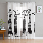 Aafrika naine, etniline portselanist l&auml;bipaistev kardin magamistoa jaoks t&uuml;ll-vookardin k&ouml;&ouml;gi jaoks elutoa kaunistamiseks aknahooldus 135W x 114H(cm)