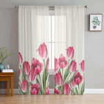 Kevadine akvarell lill tulp t&uuml;llkardinad elutuppa magamistuppa voilist l&auml;bipaistev kardin aknale kodu sisekujundus kardinad 135W x 114H(cm)