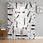 Mustvalge koera muster Lihtsad l&auml;bipaistvad kardinad magamistuppa elutuppa Voile aknakardinad t&uuml;llkardinad lastetuppa 135W x 114H(cm)