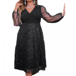 Slim Fit Polka Dot suures suuruses naiste kleit &ndash; kevad/suvine stiil XL must