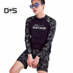 2 tk/komplekt Unisex ujumistrikoo Kiiresti kuivav hingav pehme leheprint O kael Pikad varrukad Taskud Paar Surfiriided Sukeldumiskost&uuml;&uuml;m Veesport Mens XL