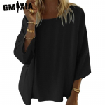 GMXIA naiste moe vabaaja suvine Splice &uuml;hev&auml;rviline print 3/4 varrukatega O-kaelusega pluusid ja s&auml;rgid S must