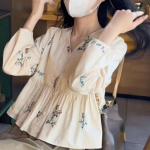 Naiste s&auml;rgid Tikandid Voldid Kujundatud Hubane Magus Vintage Prantsuse stiilis Temperament Lilled Topid K&otilde;ik sobivad Lihtsad Naiste Kevad S aprikoosi