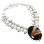 Natural Banded Agate Gemstone Handmade 925 Sterling Silver Necklace 18 z4a98