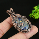 Natural Lapis Lazuli Gemstone Handmade Copper Wire Wrap Pendant 2.25 w1l92