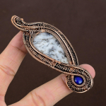 Natural Dendrite Opal,Lapis Stone Handmade Copper Wire Wrap Pendant 3.54 m6s97