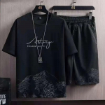 L&uuml;hikeste varrukatega T-s&auml;rk, kost&uuml;&uuml;m meeste suvine uus Snow Mountain Print moesuund Korea versioon &otilde;hukesest suurest spordist kaheosaline XXXXXL