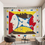 Kuulus maalikardin Picasso Rahup&auml;&auml;sukene P&otilde;hjamaade V&auml;hemusrahvuste Kunstikardinakang Abstraktne Realism Magamistoa P&otilde;randast Lakke Aken (50Wx50H)x2(CM)&Rod Pocket