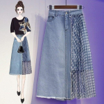 Mood Retro Pikk Suvi Kevad Teksaseelikud T&uuml;drukutele K&otilde;rge V&ouml;&ouml;koht N&ouml;&ouml;pide Taskud Teksad Splicing Mesh A-Line Seelik Denim seelikud L sinine
