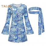 1 komplekt Naiste kleit Peapaela komplekt Retro litritega kelluke varrukatega, avara kehaehitusega tr&uuml;kitud Halloween Cosplay hipi-disko tantsupeo &otilde;htukleit roosa