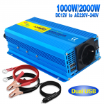 Puhas siinuslaine DC 12V/24V kuni AC 220V Pinge 1000W/2000W Muundur Laadimisadapter EL-pistik Autotarvikud Toiteallikas 220V Toiteinverter 12V 220V EU Socket sinine