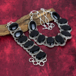 Must turmaliin Looduslik kivi Ehted, 925 Prooviga Tahke Sterling H&otilde;be K&auml;ev&otilde;ru & Kaelakee, Kett K&auml;sit&ouml;&ouml; Ehtekomplekt Kingituseks Adjustable With 8"-18" must