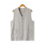 Meeste suvevest &uuml;herealine retro-hiina stiilis s&otilde;lmn&ouml;&ouml;bid, vabad varrukateta V-kaelus, taskud, puhast v&auml;rvi vabaaja topp L hall