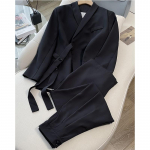 Office Lady Belt Pant &Uuml;likonnad Naiste Korea versioon S&auml;lgulised kottis p&uuml;ksid S&uuml;gisene elegantne Euality &scaron;ikk naiste komplekt S must