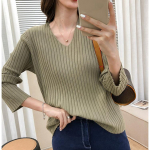 S&uuml;gis-/talvised kudumid Kampsunid Naiste V-kaelusega pits-rihmaga pullover, pikkade varrukatega, &uuml;laosas vabaaja kootud kampsun one size must